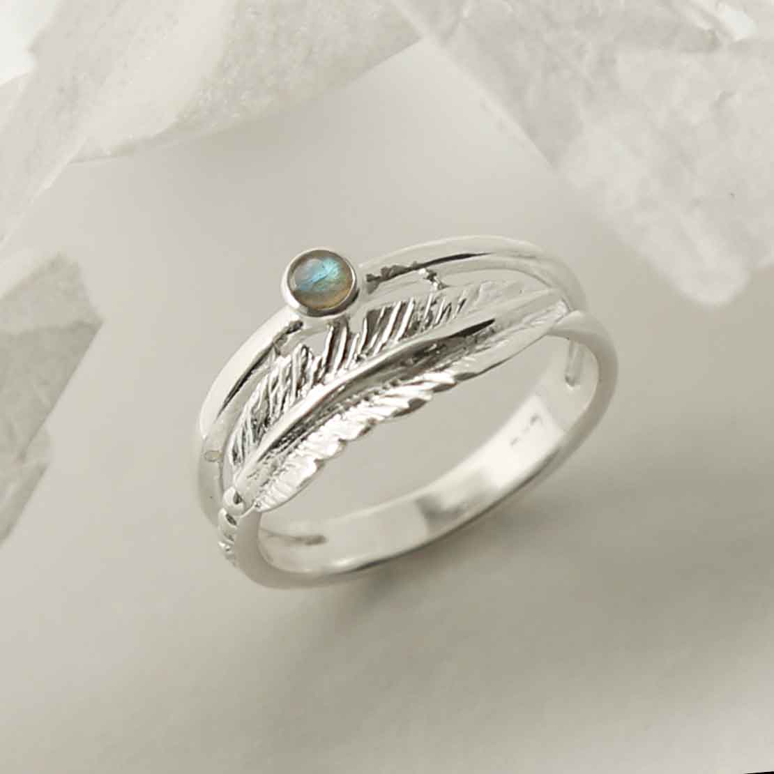 Sterling Silver Labradorite Feather Ring