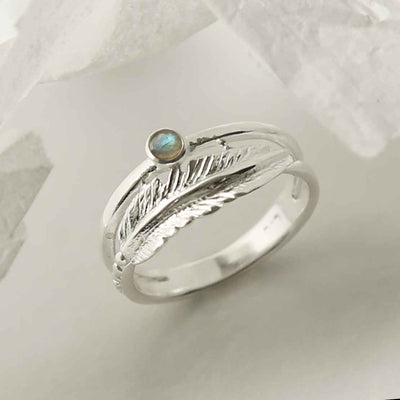 MZB121 LB STERLING SILVER LABRADORITE FEATHER RING 1