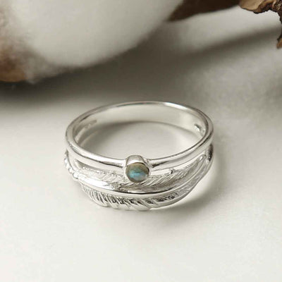 MZB121 LB STERLING SILVER LABRADORITE FEATHER RING 3