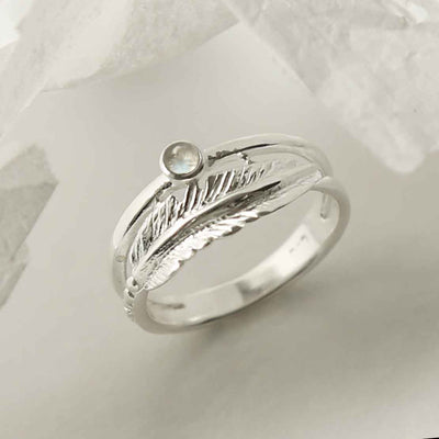 MZB121 MS STERLING SILVER MOONSTONE FEATHER RING 1
