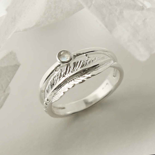 MZB121 MS STERLING SILVER MOONSTONE FEATHER RING 1
