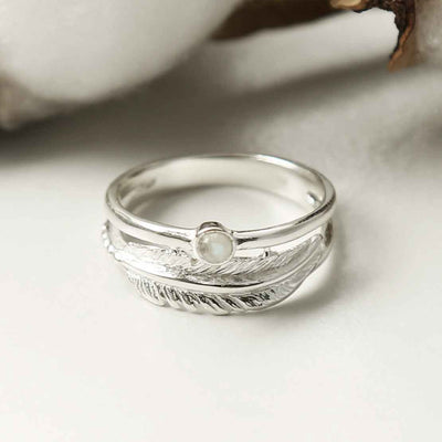 MZB121 MS STERLING SILVER MOONSTONE FEATHER RING 2