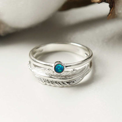 MZB121 OP STERLING SILVER OPALITE FEATHER RING 1