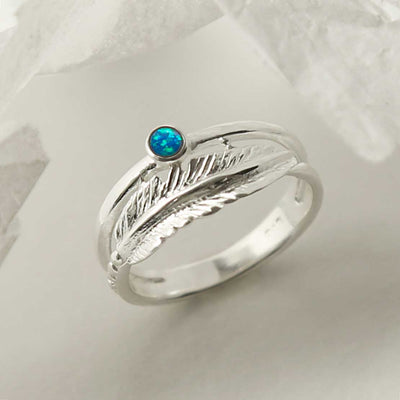 MZB121 OP STERLING SILVER OPALITE FEATHER RING 2