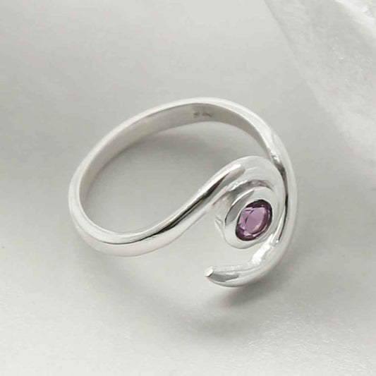 MZB122 AM STERLING SILVER AMETHYST SPIRAL ADJUSTABLE RING 3