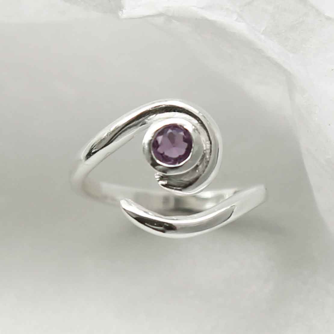 Sterling Silver Amethyst Spiral Adjustable Ring