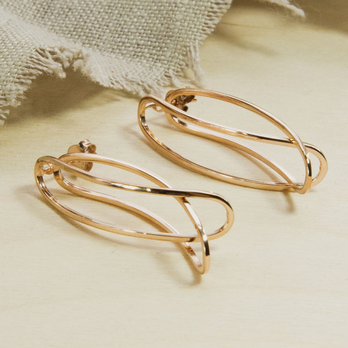 Rose Gold Plated Sterling Silver Two Way Curve Stud Earrings