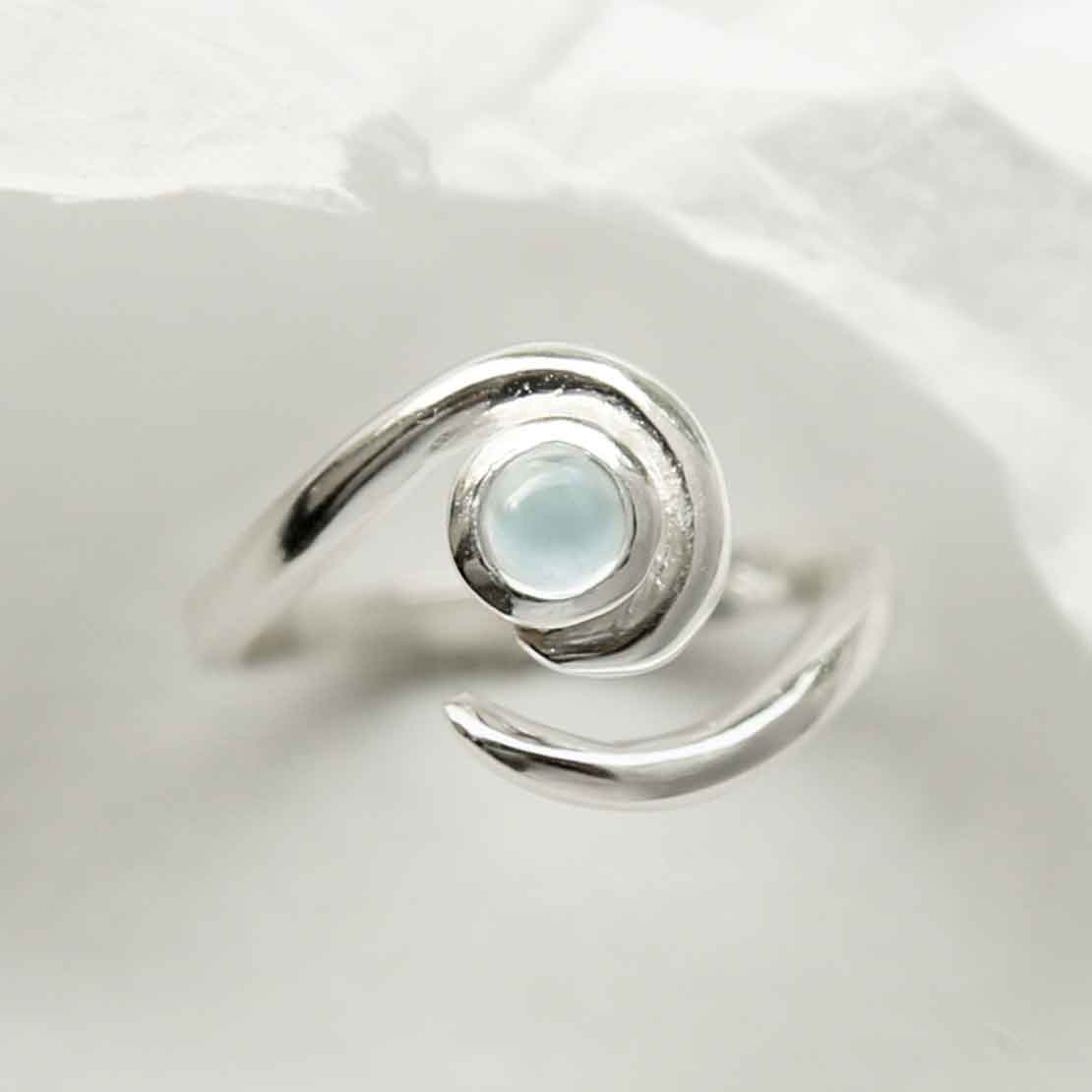 Sterling Silver Blue Topaz Spiral Adjustable Ring