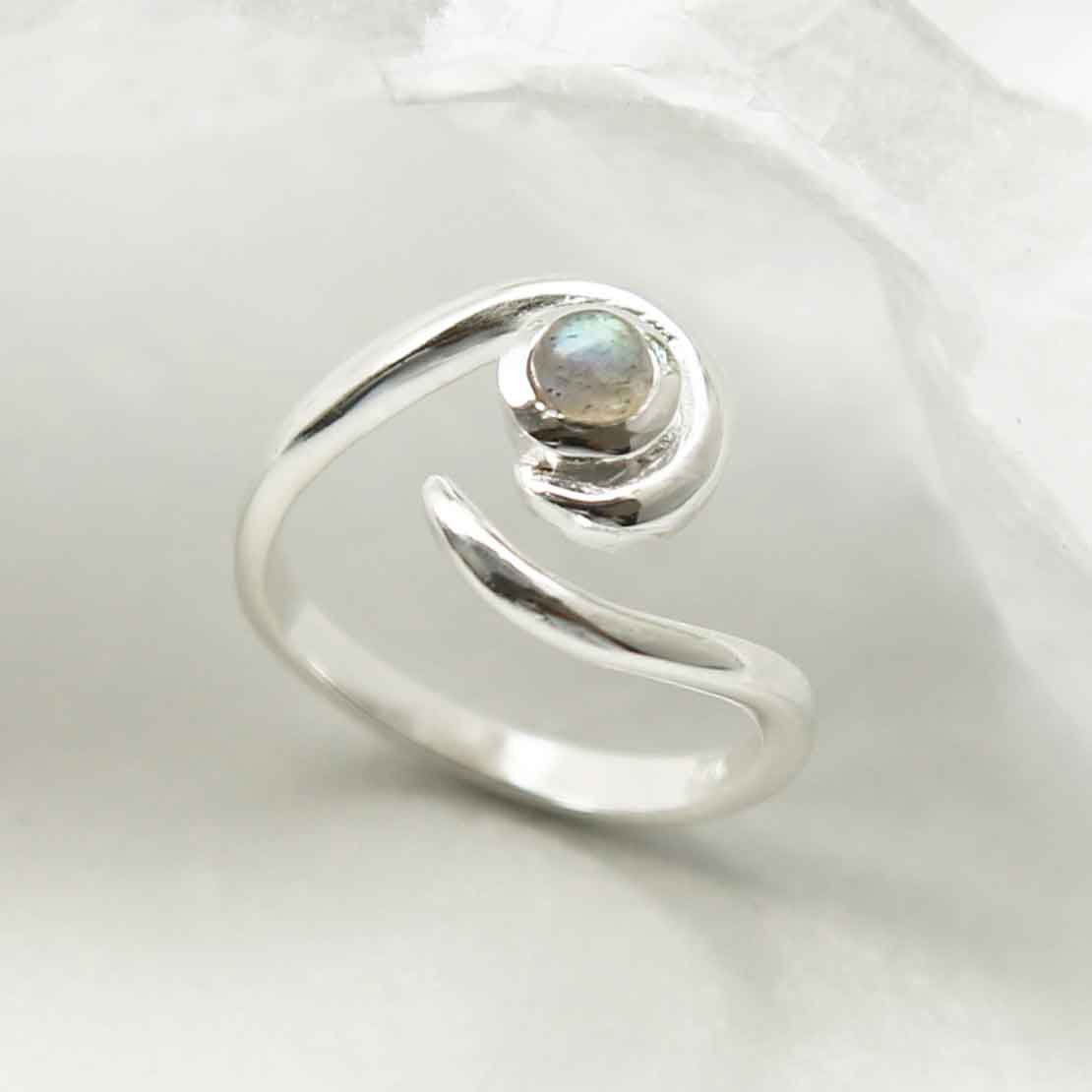 Sterling Silver Labradorite Spiral Adjustable Ring
