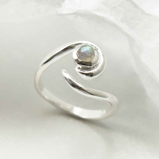 MZB122 LB STERLING SILVER LABRADORITE SPIRAL ADJUSTABLE RING 1
