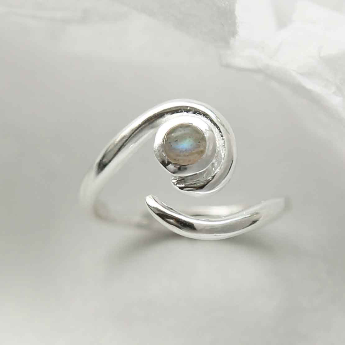 Sterling Silver Labradorite Spiral Adjustable Ring