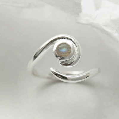 MZB122 LB STERLING SILVER LABRADORITE SPIRAL ADJUSTABLE RING 5