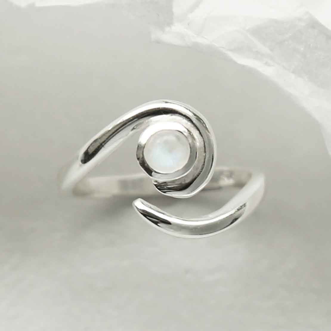 Sterling Silver Moonstone Spiral Adjustable Ring