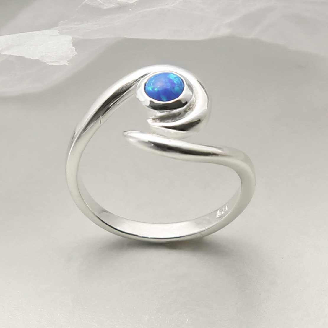 Sterling Silver Opalite Spiral Adjustable Ring