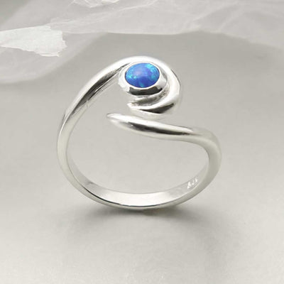 MZB122 OP STERLING SILVER OPALITE SPIRAL ADJUSTABLE RING 1