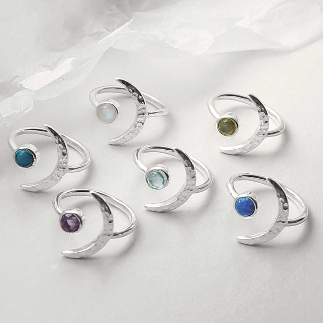 Sterling Silver Labradorite Moon Adjustable Ring