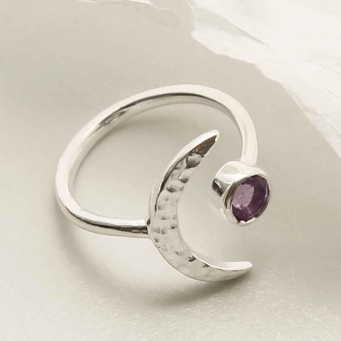 Sterling Silver Amethyst Moon Adjustable Ring