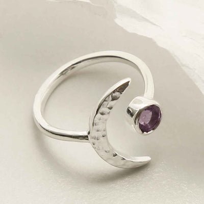 MZB123 AM STERLING SILVER AMETHYST MOON ADJUSTABLE RING 2