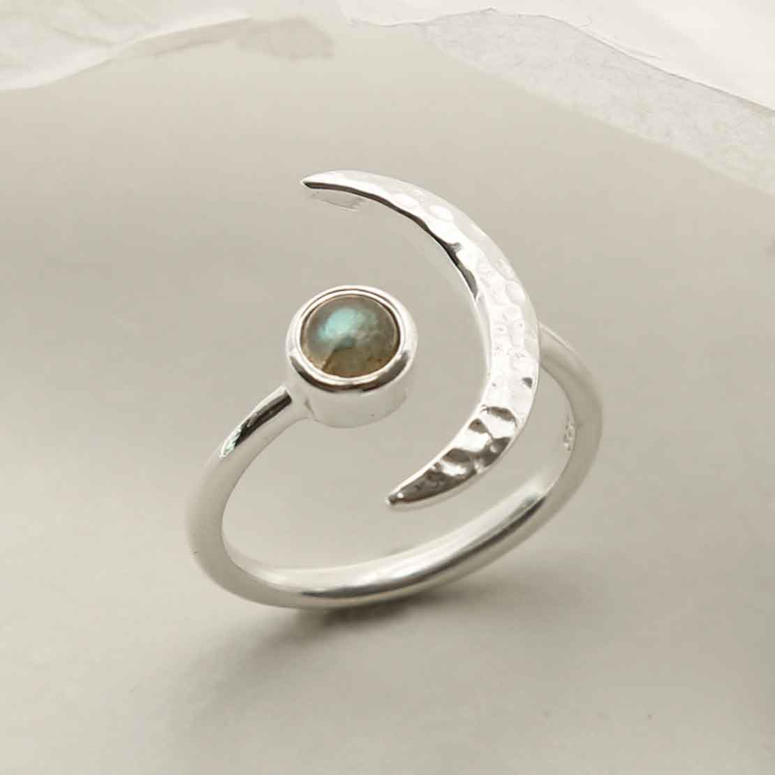Sterling Silver Labradorite Moon Adjustable Ring