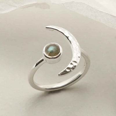 MZB123 LB STERLING SILVER LABRADORITE MOON ADJUSTABLE RING 1