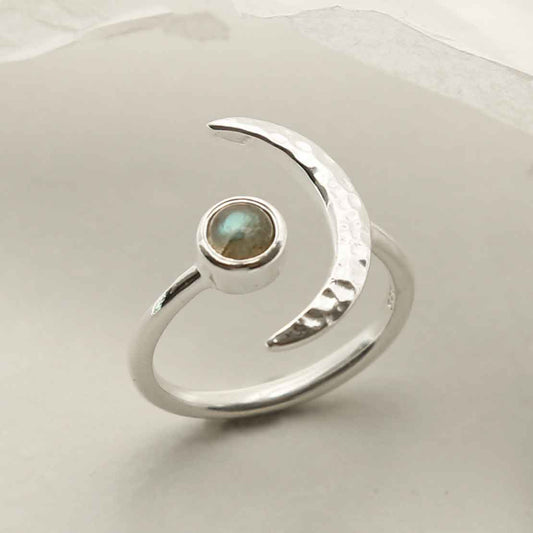 MZB123 LB STERLING SILVER LABRADORITE MOON ADJUSTABLE RING 1