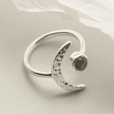 MZB123 LB STERLING SILVER LABRADORITE MOON ADJUSTABLE RING 3