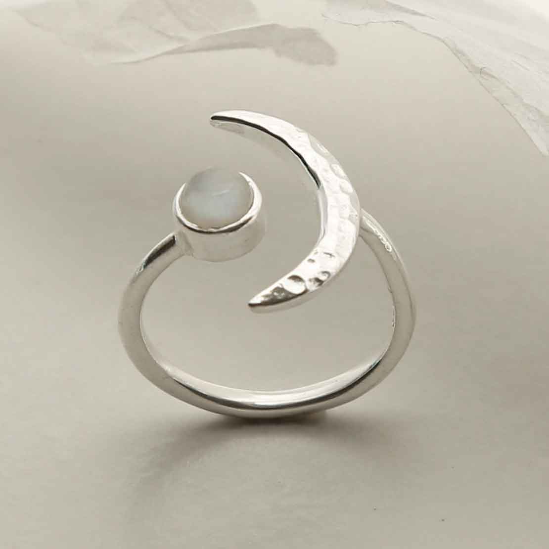 Sterling Silver Moonstone Moon Adjustable Ring