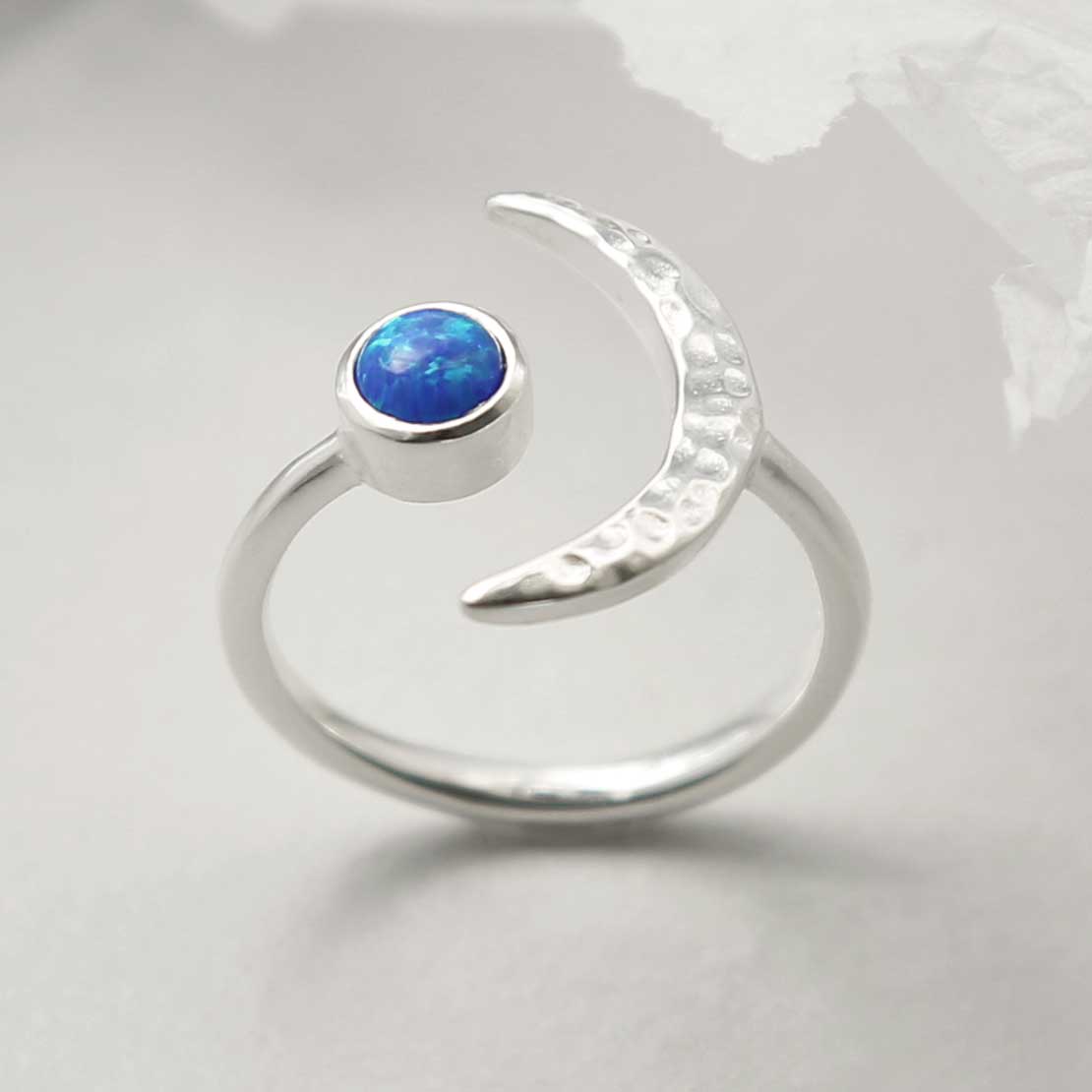 Sterling Silver Opalite Moon Adjustable Ring