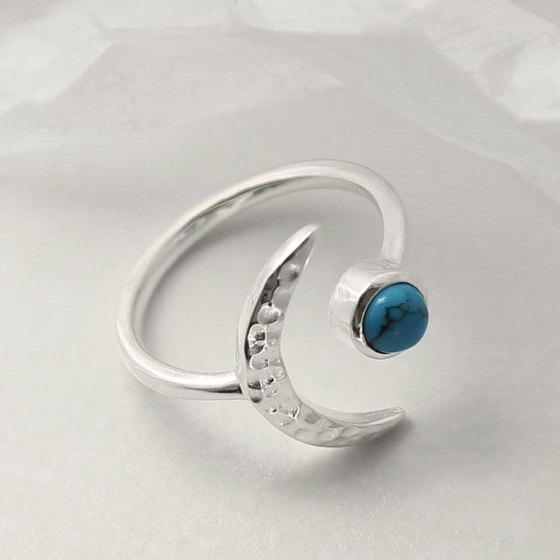 Sterling Silver Turquoise Moon Adjustable Ring