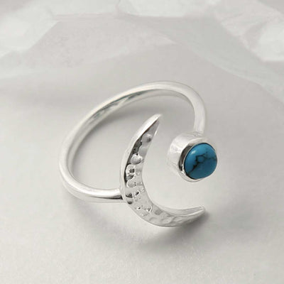 MZB123 T STERLING SILVER TURQUOISE MOON ADJUSTABLE RING 1