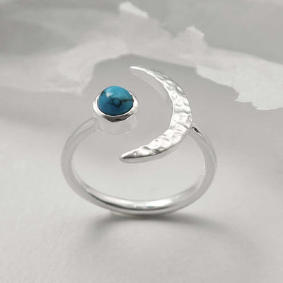 MZB123 T STERLING SILVER TURQUOISE MOON ADJUSTABLE RING 2