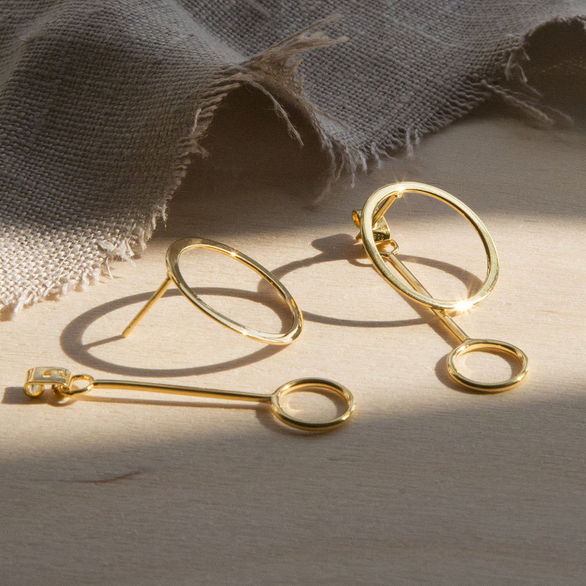 Gold Plated Sterling Silver Two Way Funky Circle Stud Earrings