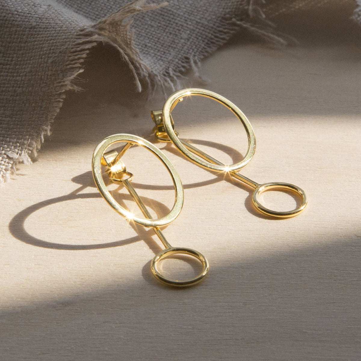 Gold Plated Sterling Silver Two Way Funky Circle Stud Earrings