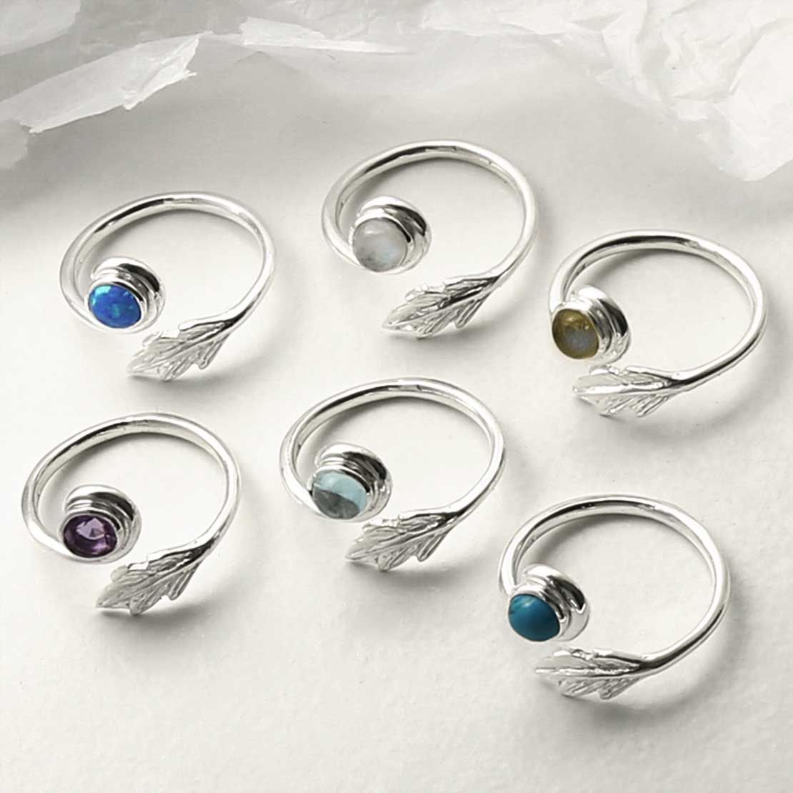 Sterling Silver Moonstone Leaf Adjustable Ring