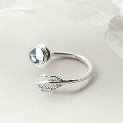 MZB126 BT STERLING SILVER BLUE TOPAZ LEAF ADJUSTABLE RING 1
