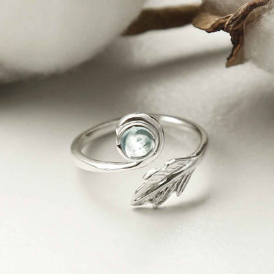 MZB126 BT STERLING SILVER BLUE TOPAZ LEAF ADJUSTABLE RING 2