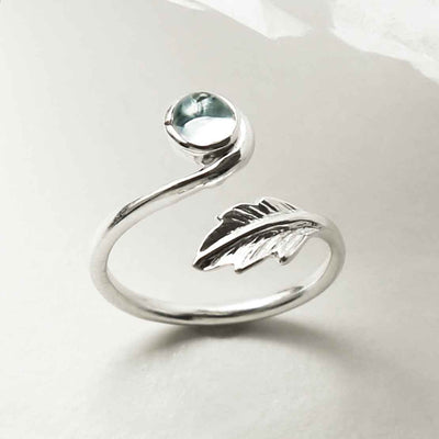 MZB126 BT STERLING SILVER BLUE TOPAZ LEAF ADJUSTABLE RING 3