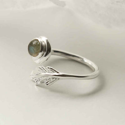 MZB126 LB STERLING SILVER LABRADORITE LEAF ADJUSTABLE RING 1
