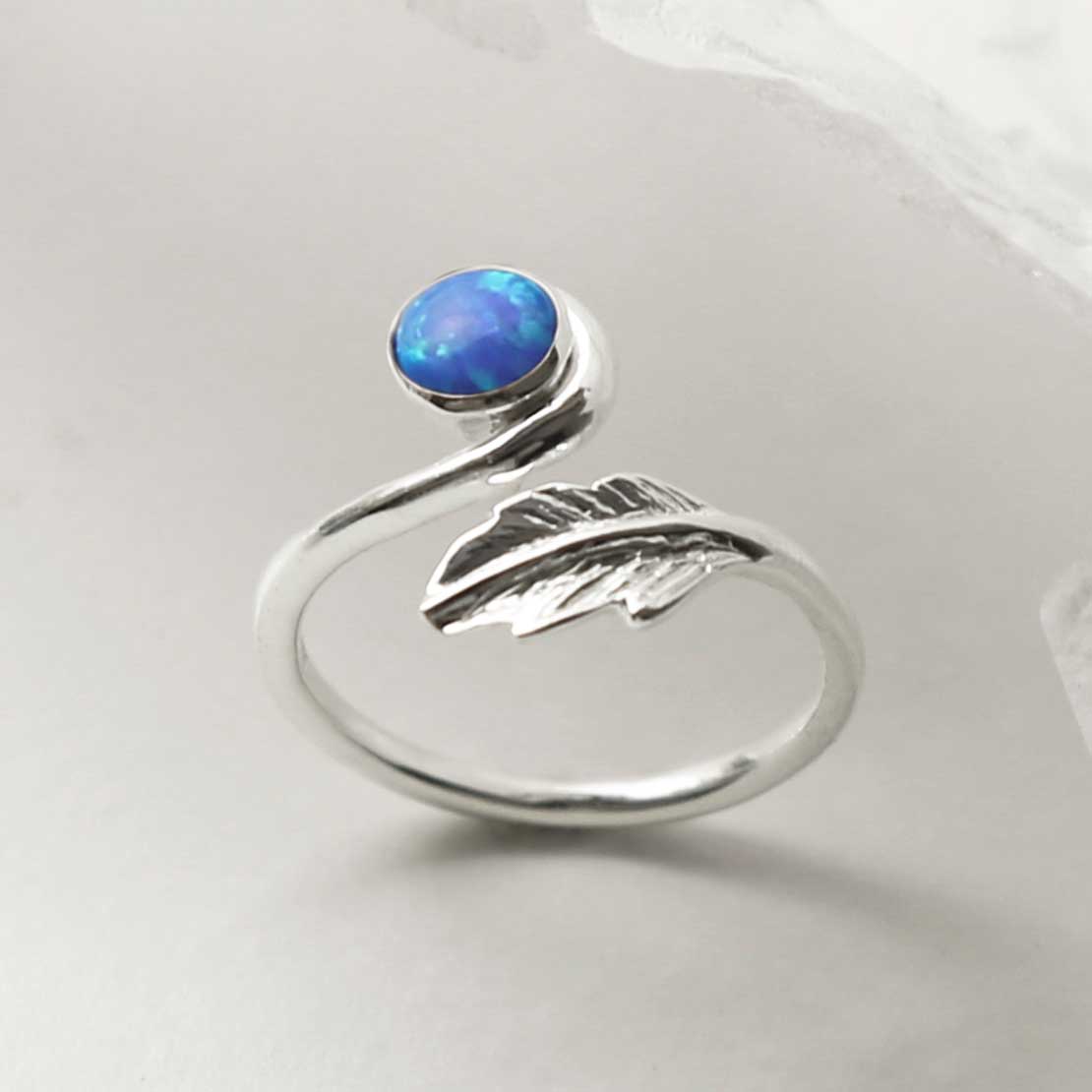 Sterling Silver Opalite Leaf Adjustable Ring