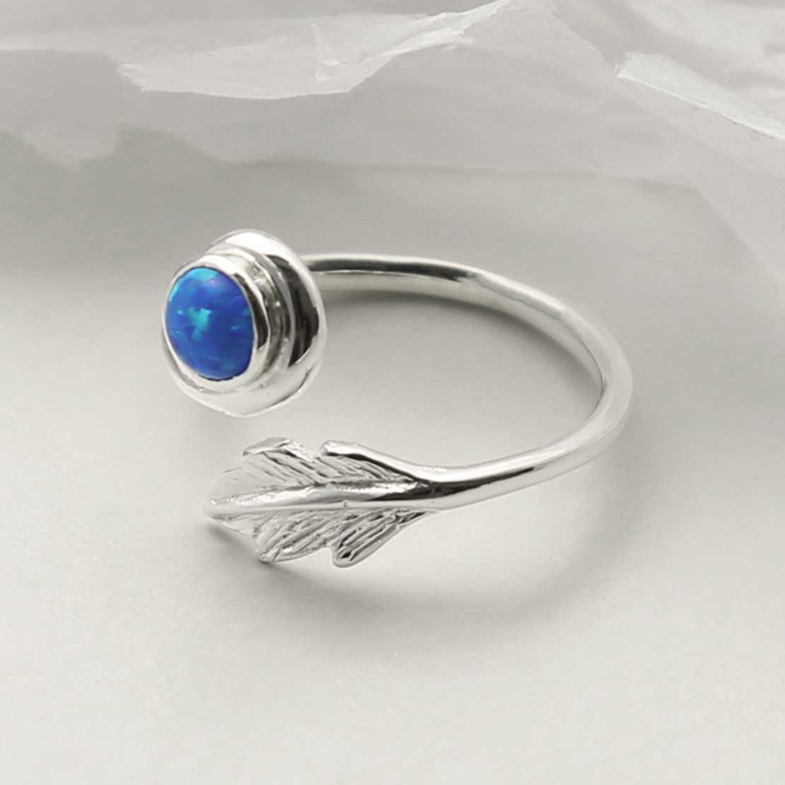 Sterling Silver Opalite Leaf Adjustable Ring