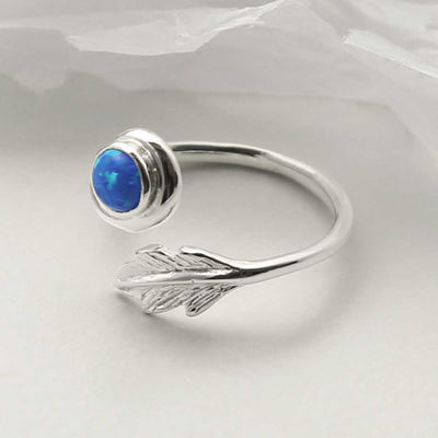 MZB126 OP STERLING SILVER OPALITE LEAF ADJUSTABLE RING 3