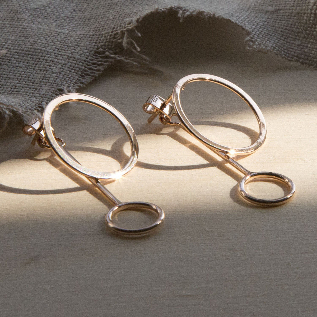 Rose Gold Plated Sterling Silver Two Way Funky Circle Stud Earrings