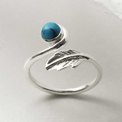 MZB126 T STERLING SILVER TURQUOISE LEAF ADJUSTABLE RING 1