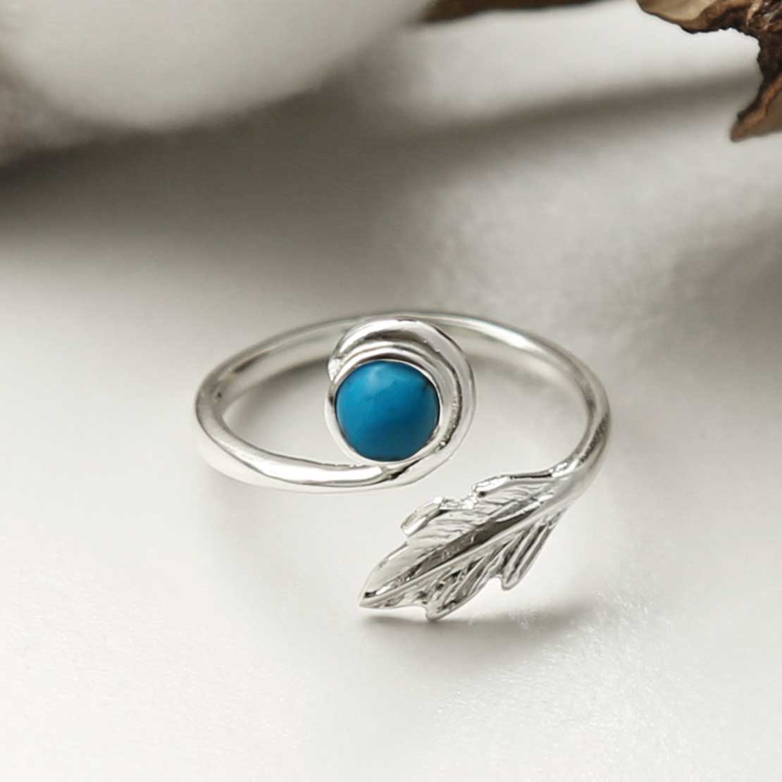 Sterling Silver Turquoise Leaf Adjustable Ring