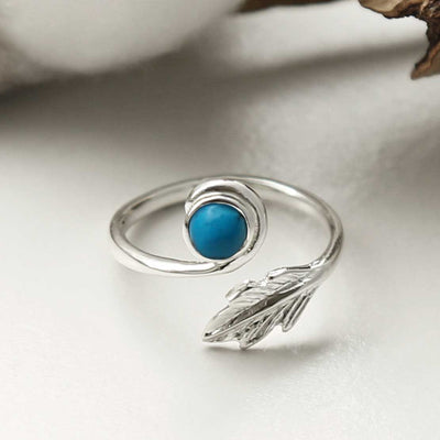 MZB126 T STERLING SILVER TURQUOISE LEAF ADJUSTABLE RING 2