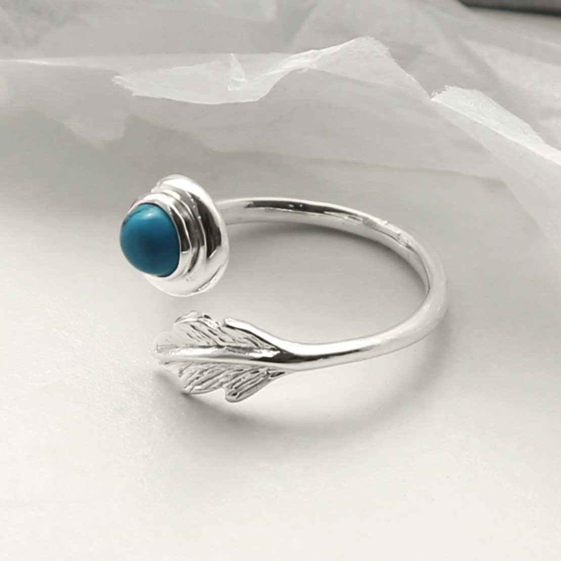 Sterling Silver Turquoise Leaf Adjustable Ring