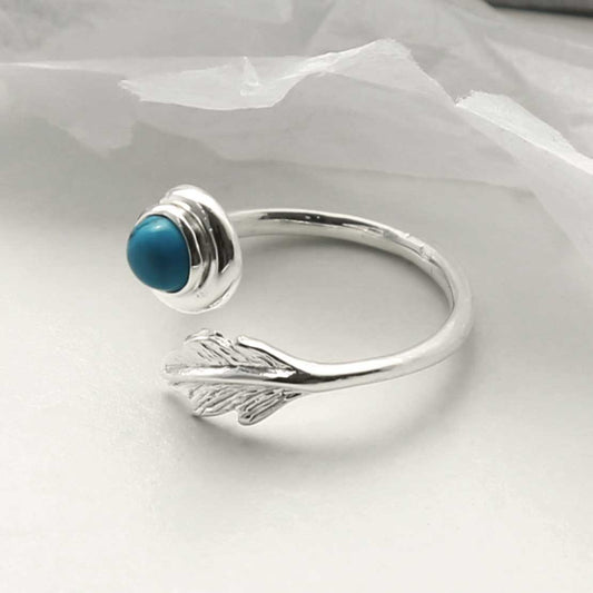 MZB126 T STERLING SILVER TURQUOISE LEAF ADJUSTABLE RING 3