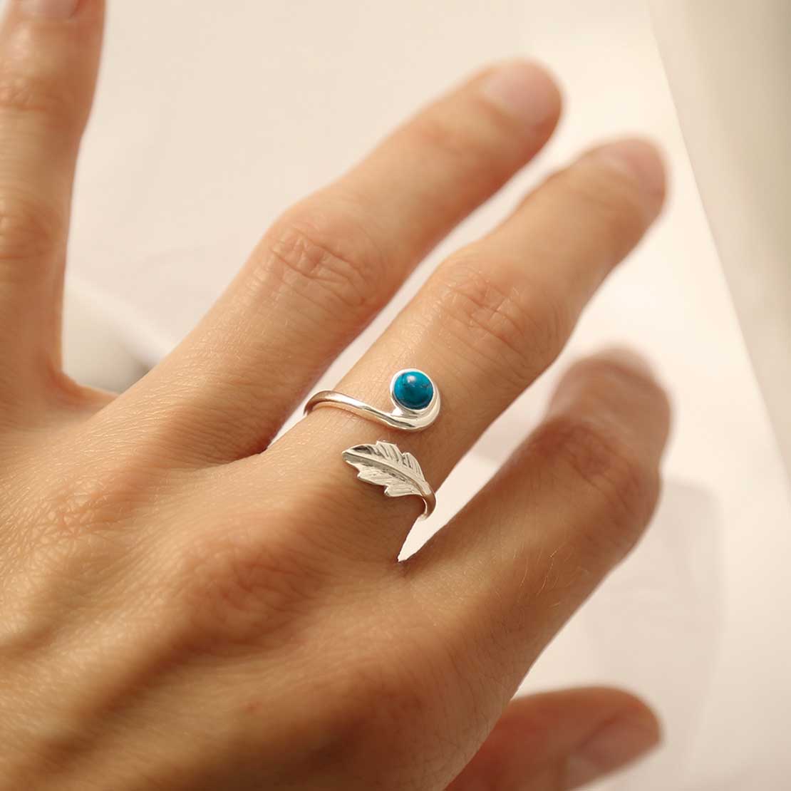 Sterling Silver Turquoise Leaf Adjustable Ring