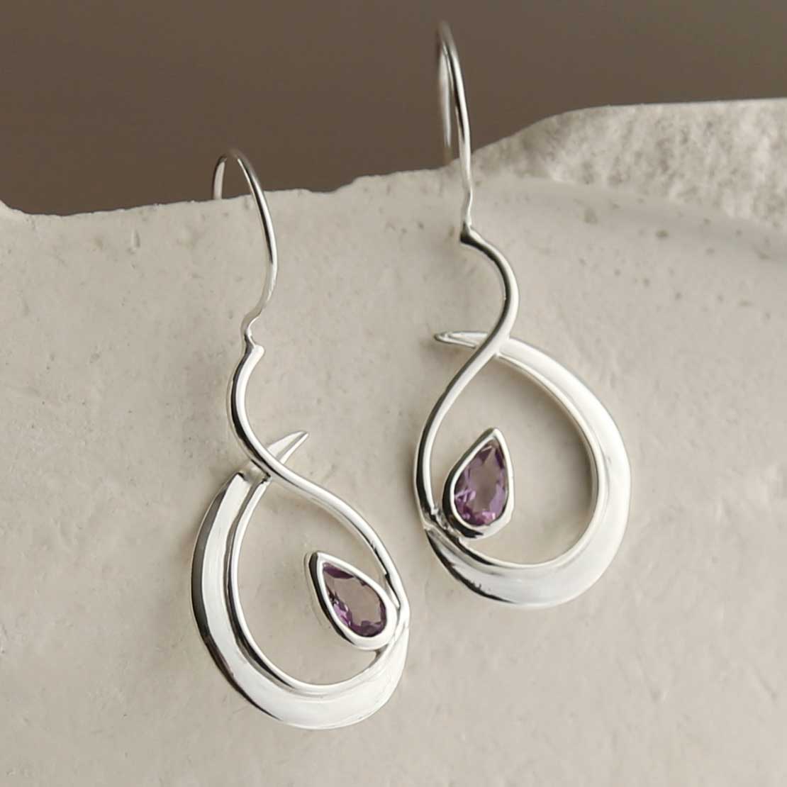 Sterling Silver Amethyst Loop Drop Earrings