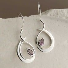 MZB129 AM STERLING SILVER AMETHYST LOOP DROP EARRINGS 1